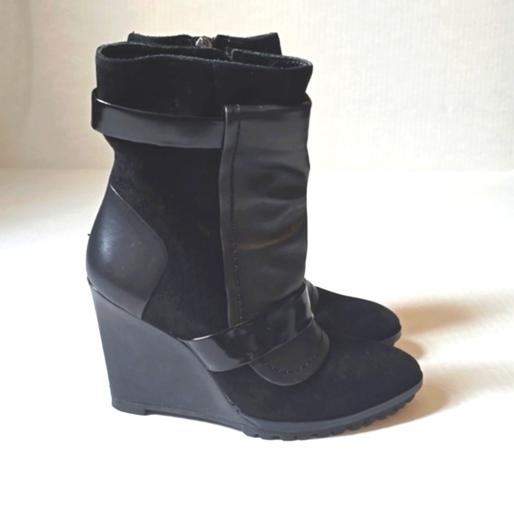 Derek Lam 10 Crosby Karli Suede Leather Wedge Bootie, Black 6.5